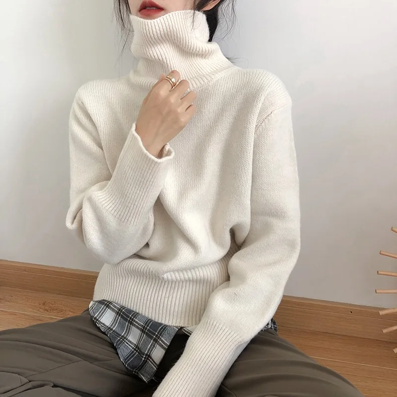 Autumn Winter Women Knitted Turtleneck Cashmere Sweater 2021 Casual Basic Pullover Jumper  Long Sleeve Loose Tops