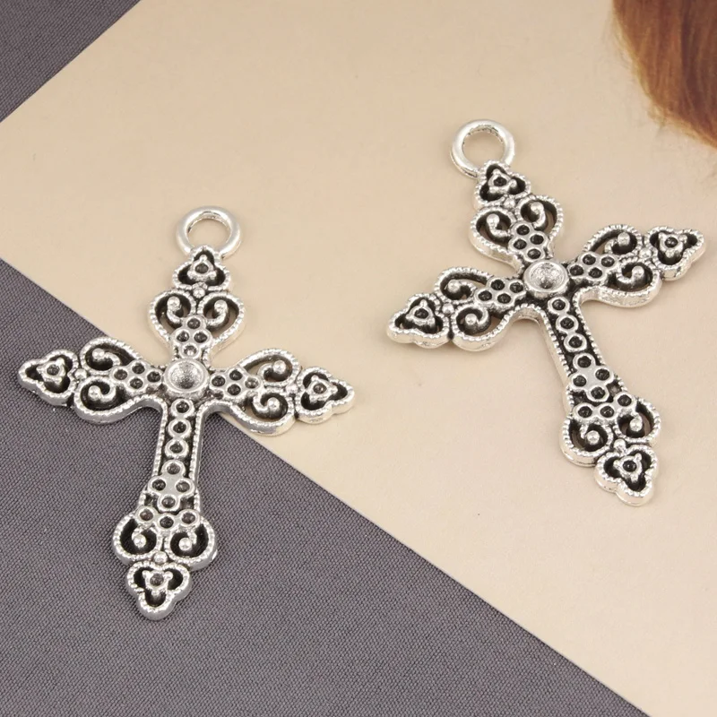 10pcs Silver Color 50x34.5mm Jesus Cross Charms Love And Redemption Pendant For DIY Handmade Metal Jewelry Making Accessorie