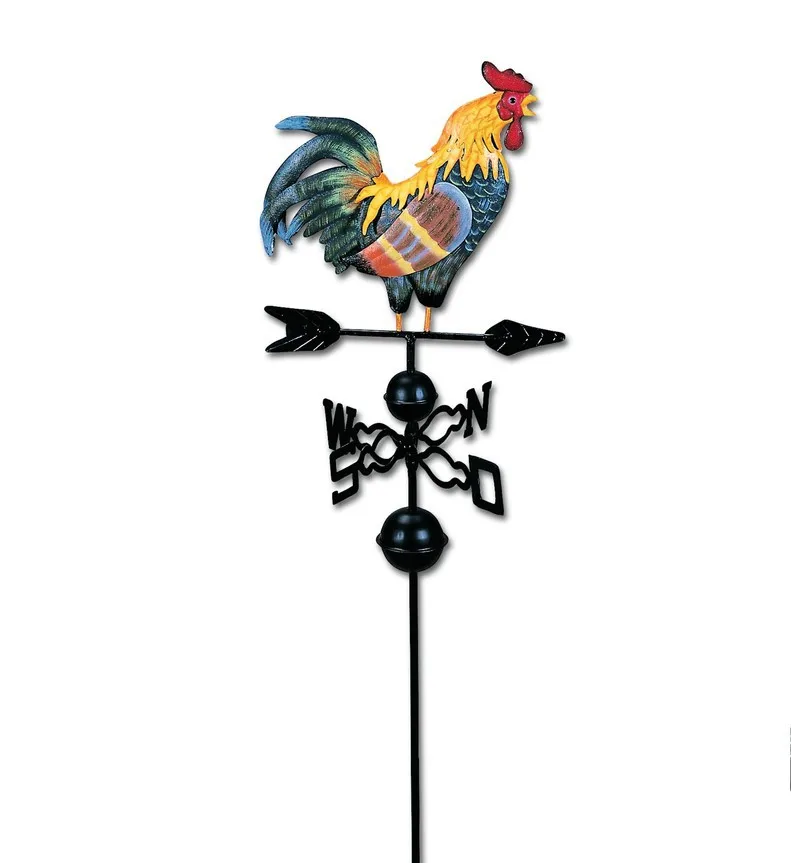 Painted Cock Farm Home Weather Vane Wind Direction Indicator Yard Measuring Tools for Outdoor Cock Animal Bracket Decor Craft