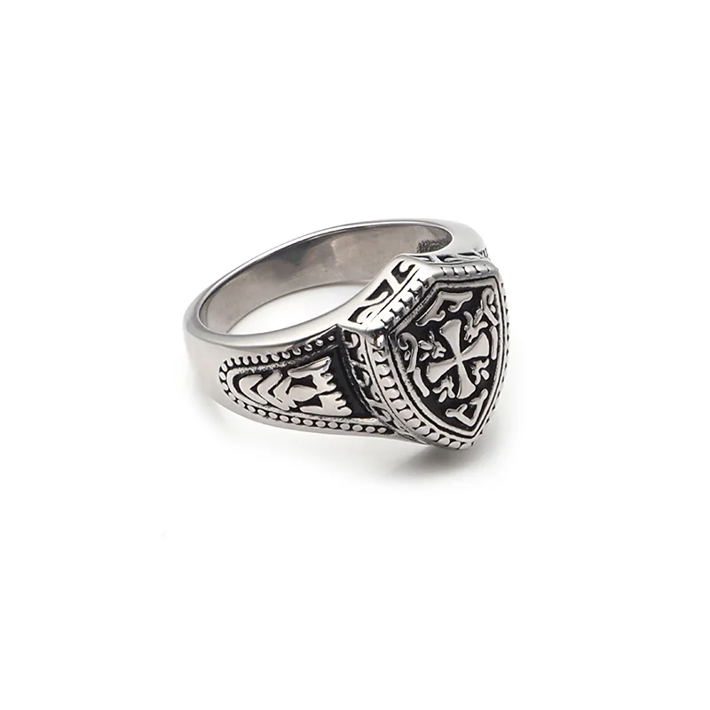 Gothic Size 7-13# 316L Stainless Steel Warrior Cross Shield Knight Templar Ring Jewelry