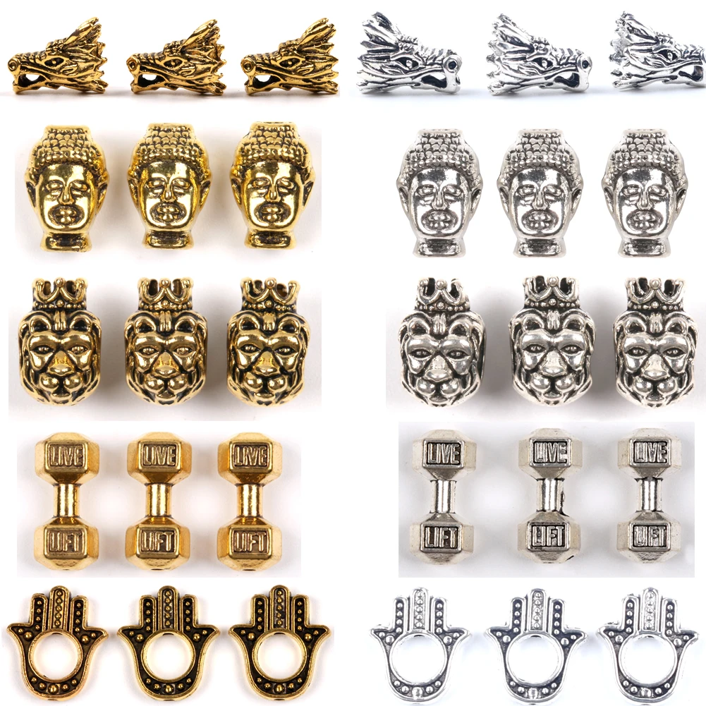 10pcs Antique Dragon Owl Gladiator Buddha Leopard Head Spacer Beads Charm DIY Bracelets Beads for Jewelry Making Accessories