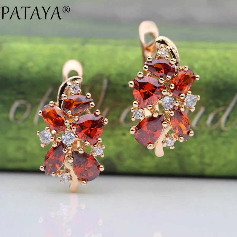 PATAYA New Colorful Water Drop Natural Zircon Women Earrings 585 Rose Gold Color Dangle Earrings Wedding Fine Fashion Jewelry