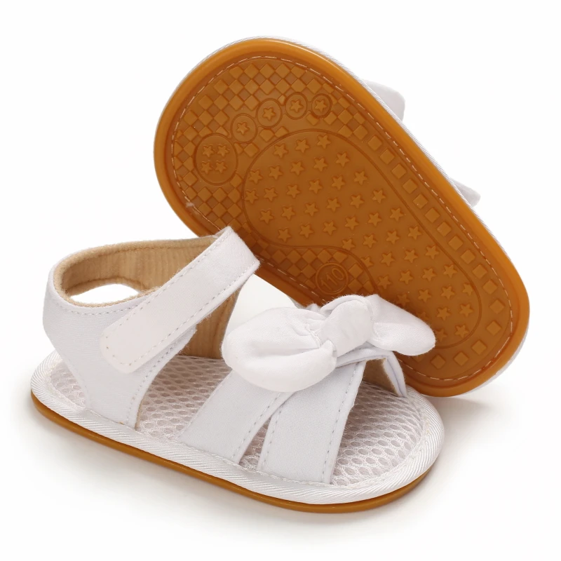 Newborn Baby Shoes Girls Fashion Canvas Bow Knot Sandals Summer Soft Rubber Sole Non-Slip Toddler Shoes First Walker Walking Sho