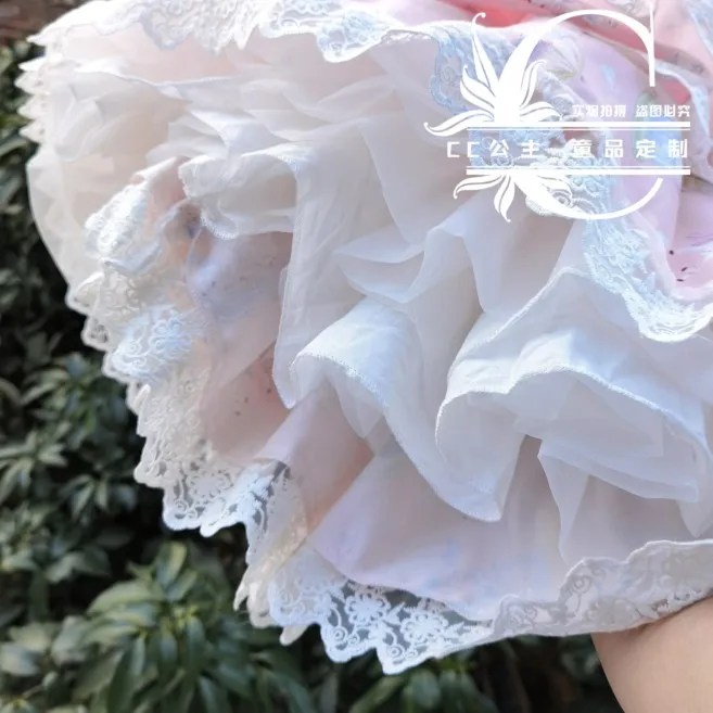 Baby girl spring autumn pink Spanish ball gown dress kids lace stitching long sleeve birthday party princess dress