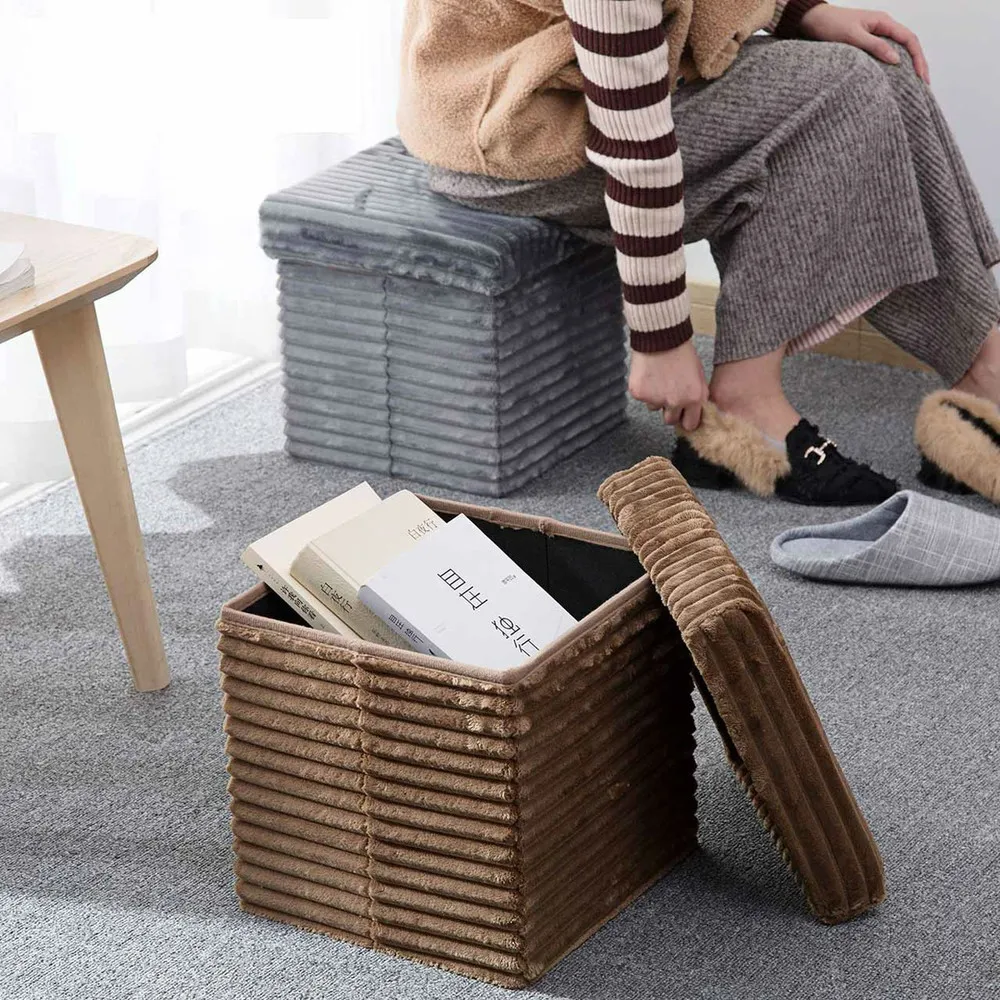 Multifunctional storage stool flannel stool can sit people storage box home shoe change stool Footstool chair kids chair CL51602