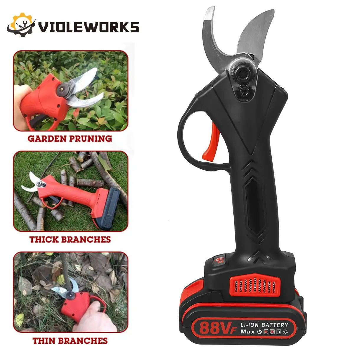 2 In 1 88VF Cordless Pruning Shears 30MM Pruner Mini Electric Chain Saw 4 Inch With 2 Battery Rechargeable Woodworking Tool Set