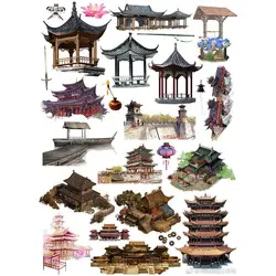 2 pcs/lot Retro China Building Deco Scrapbook Book Journal Stationery Stickers Planner Poster Patchwork Craft Supplies