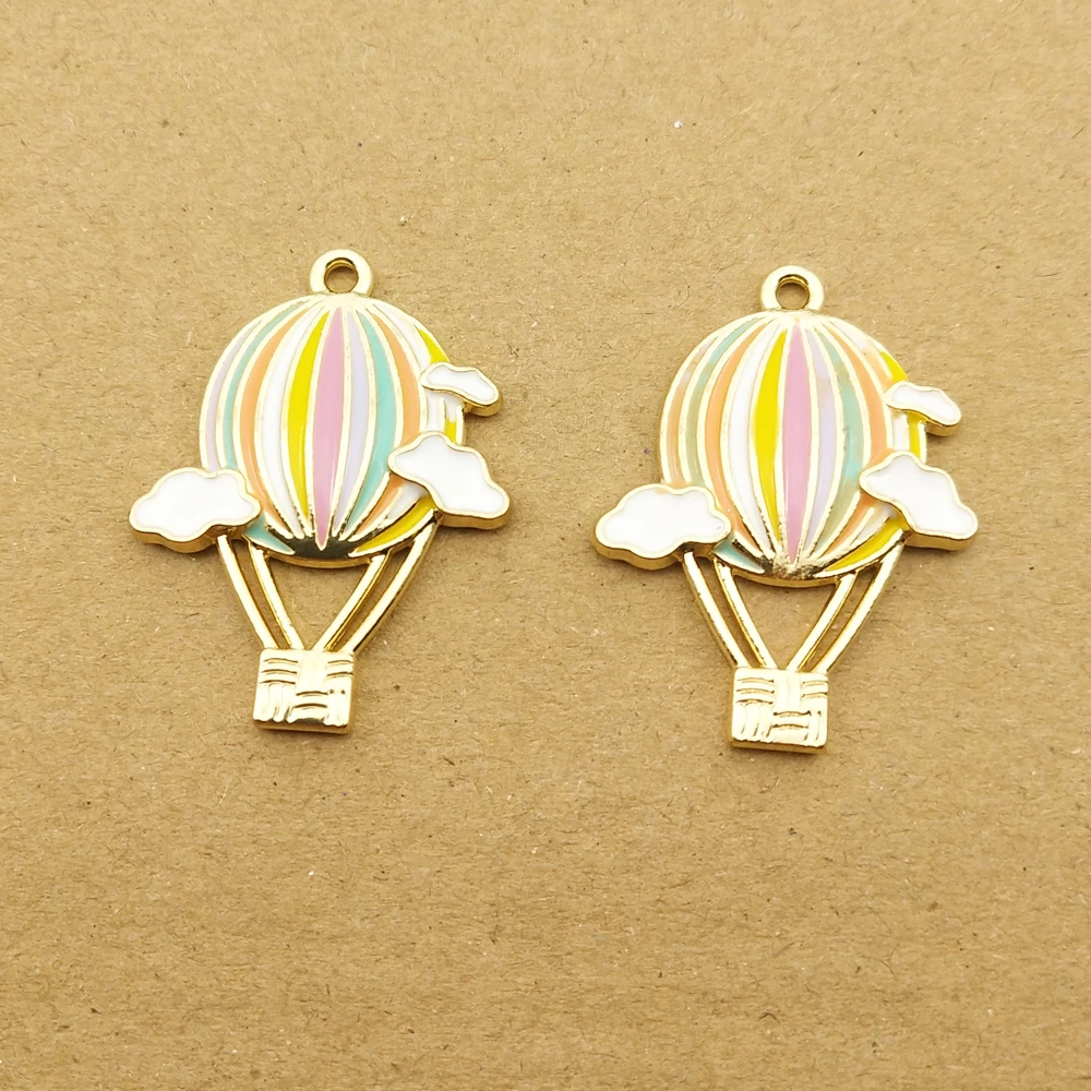 10pcs Hot Air Balloon Charm for Jewelry Making Enamel Pendant Zinc Alloy Gold Plated