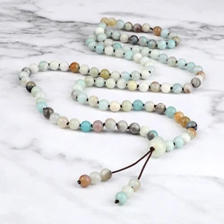 Natural Stone Necklaces Women Men 6mm Amazonite 108 Beads Mala Knotted Necklace Wrap Bracelets Fashion Meditation Yoga Jewelry