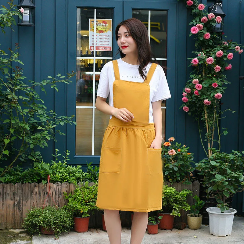 

Apron retro Forest Department apron studio flower art coffee shop pleated skirt lace up cotton linen art work clothes