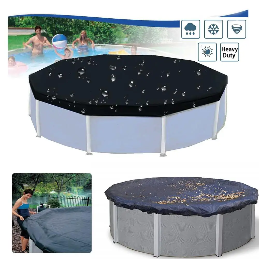 3.6m 12ft Swimming Pool Cover Swimming Pool Polyester Rainproof Dust Cover Black Pool Protective Cover Swimming Pool Accessories