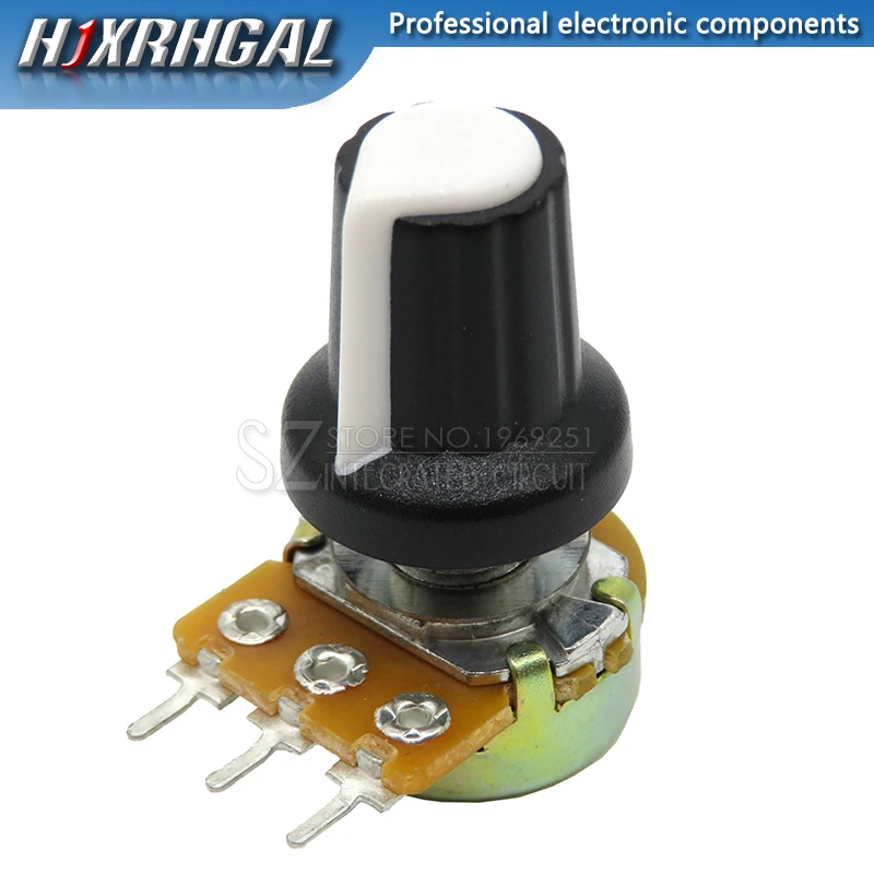 5pcs WH148 B10K B20K B50K B100K 3PIN 15mm 1K 2K 5K 10K 20K 50K 100K 250K Adjustable Potentiometer hjxrhgal + 5pcs White knob