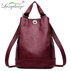 2020 Women Leather Backpacks Multifunction Women Vintage Shoulder Bag Ladies Rucksack large capacity Travel Bag Sac a Dos Preppy