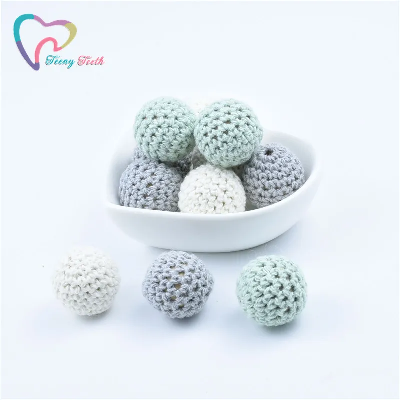 10 PCS Mint Color 16-20 MM Knitting Cotton Crochet Wooden Loose Beads Balls For DIY Decoration Baby Teether Jewelry Necklace Toy