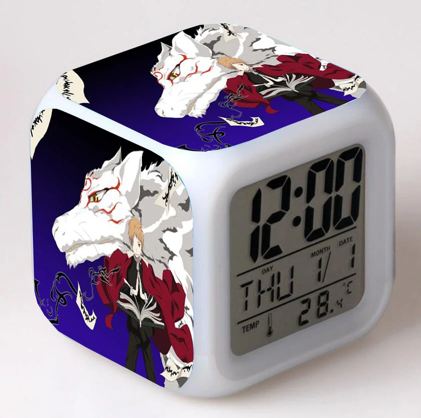 Anime Natsume Yuujinchou  Cartoon LED 7 Color Flash Digital Alarm Clocks Night Light Bedroom Desk Clock despertador Alarm-Clock