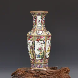 Antique Enamel Vase Porcelain Hexagonal Vase Collection of Ancient Porcelain Made in Qianlong Dynasty