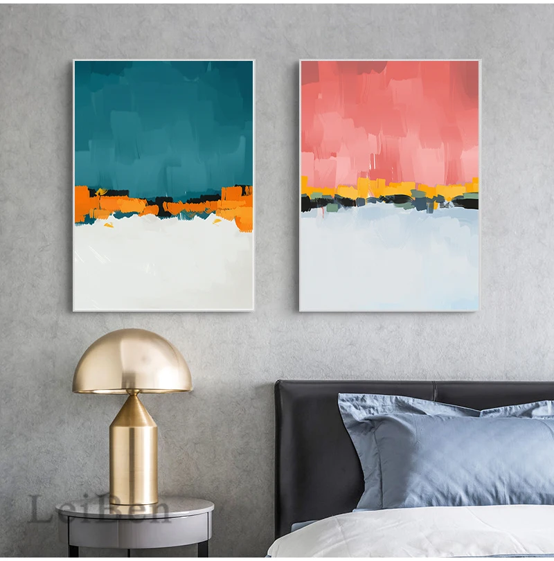 Abstract Pink Yellow Blue Color Wall Art Canvas Painting Nordic Minimalist Posters and Prints Wall Picture for Living Room Decor