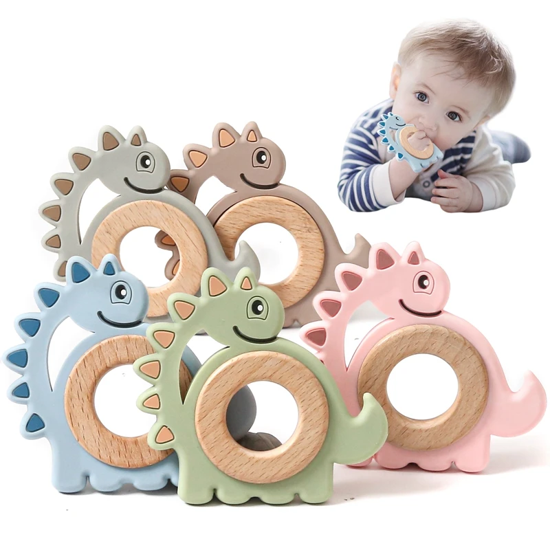 Bayi Silikon Dinosaurus Teether Hewan Pengerat Tumbuh Gigi Cincin Bayi Baru Lahir Kerincingan Mainan Molar Makanan Kelas BPA Gratis Bayi Menyusui Mainan Teether