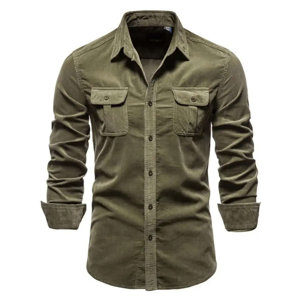 Men Shirt Warm Winter Shirt Great Stitching Two Pockets  Great Lapel Men Winter Shirt