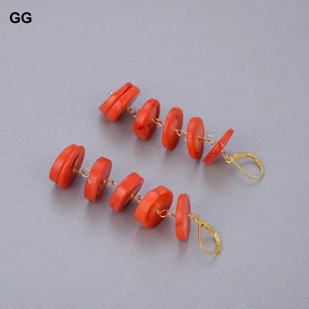 GuaiGuai Jewelry Natural Freeform Disc Orange Space Corals Lever Back Dangle Earrings Handmade Trendy For Women