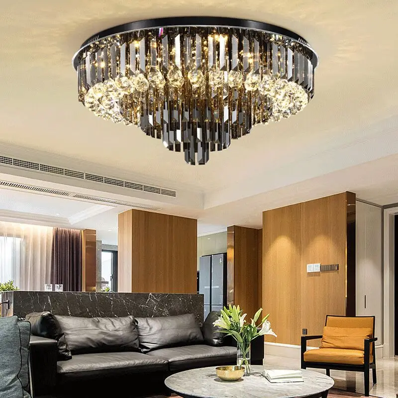 Luxury black Crystal Chandelier Lamp Round crystal Ceiling Lamp Living Room Bedroom Indoor Home Light Fixtures