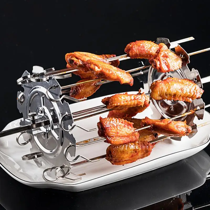 Stainless Steel BBQ Kebab Cage Rotisserie Skewer Forks Spit Charcoal Chicken Grill For Roaster Oven DIY Camping Cooking Tool HOT