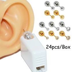 24pcs/Box Stainless Steel Ear Stud Disposable Sterile Piercing Stud with Safe Ball Buckle Set Piercing Gun Body Piercing Jewelry