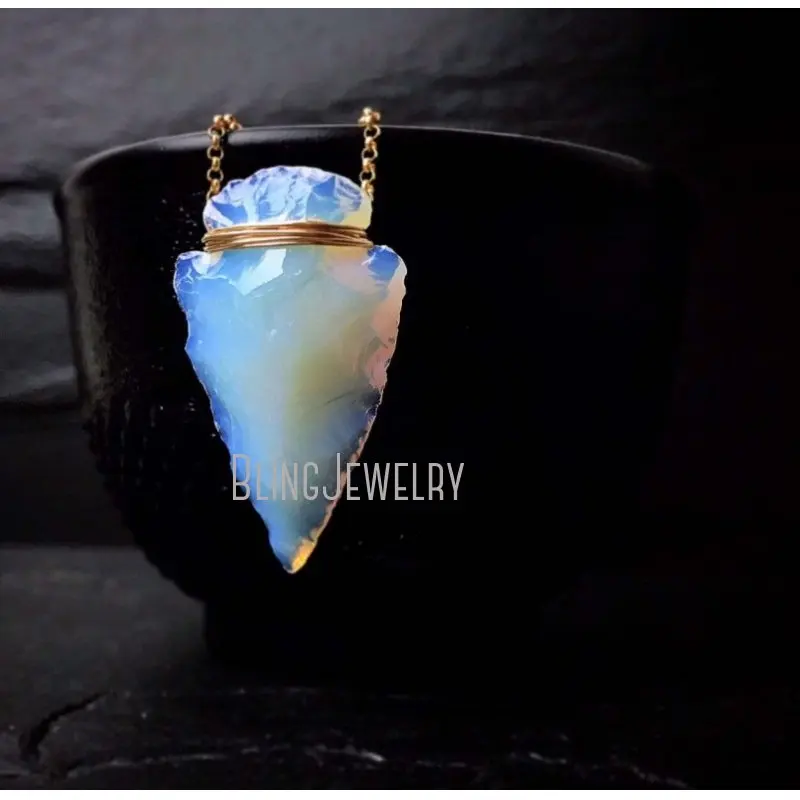 

NM3864 Opalite Arrowhead Necklace Light Gold Color Manmade Glass Opal