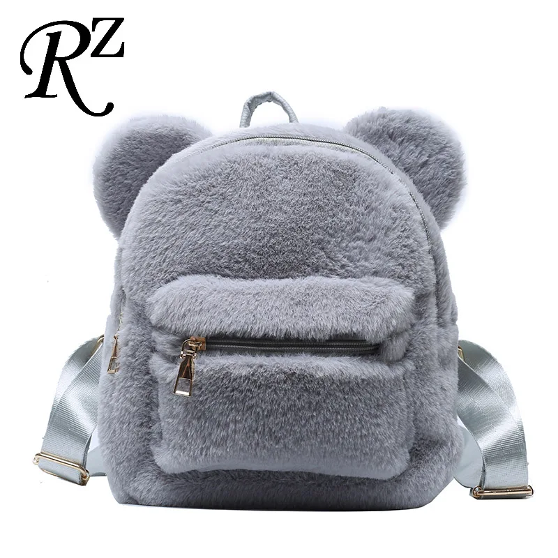 Bear Ears Plush Women Backpack Faux Fur Shoulders Bag Cute Furry Women Bag Mini Girl Backpacks NEW Winter Bags For Women 2020