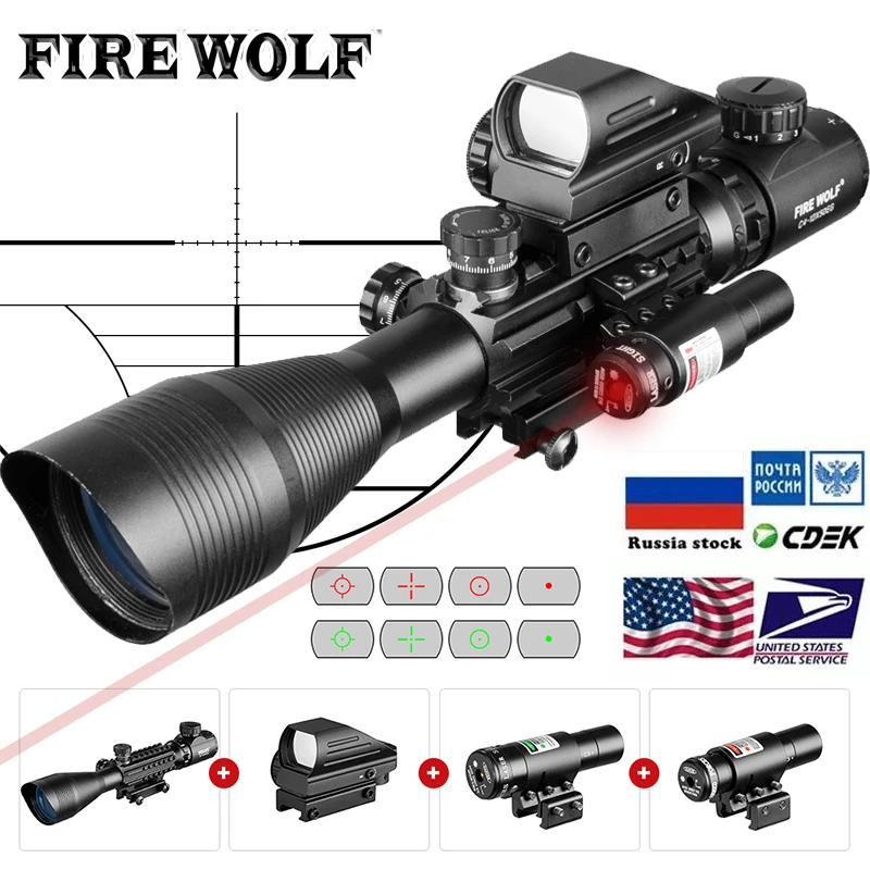 4-12X50 EG Hunting Airsofts Riflescope Tactical Air Gun Red Green Dot Laser Sight Scope Holographic Optics Rifle Scope