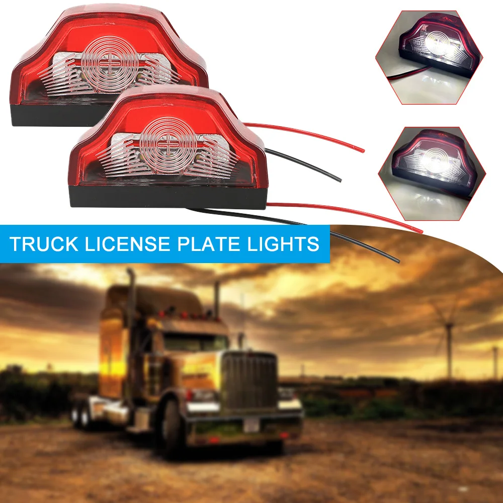 2Pcs Car License Number Plate Lights Lamp 12V/24V 3LED White Licence Tag Lights Rear Tail Light For Trailer Truck UTV Lorry