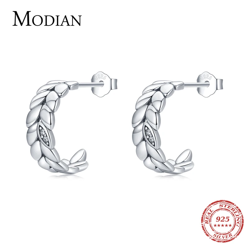 

MODIAN Vintage Stud Earrings 925 Sterling Silver Platinum Plated Lucky Leaves Hypoallergenic Earrings For Women Trendy Jewelry