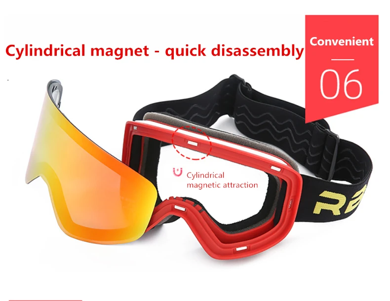 RBworld Ski Goggles with Magnetic Double Layer Lens Magnet Skiing Anti-fog UV400 Snowboard Goggles Men Women Ski Glasses Eyewear