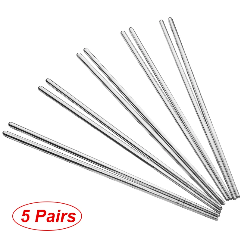 1/ 3/ 5 Pairs Stainless Steel Chopsticks Set Chinese Metal Non-slip Steel Chopstick Kit Reusable Food Sushi Sticks Kitchen Tools