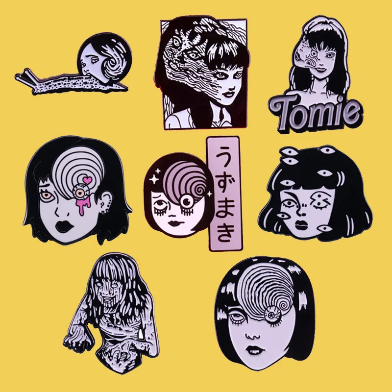 

Uzumaki Junji Ito Tomie Horror Goru Enamel Brooch Pin Lapel Hard Metal Pins Brooches Badges Exquisite Jewelry Accessories