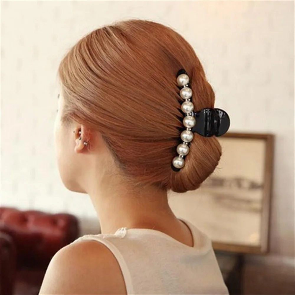 1 Uds. Horquillas negras grandes con diamantes de imitación para mujer, Clips de perlas, pinzas para el pelo de cangrejo para pasadores, accesorios para horquillas para el cabello J0008