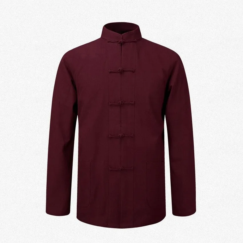 

Men Outerwear Jackets Cotton Flax Coarse Cloth Traditional Chinese Men Kung Fu Tai Chi Uniform Long Sleeve Jacket Coat