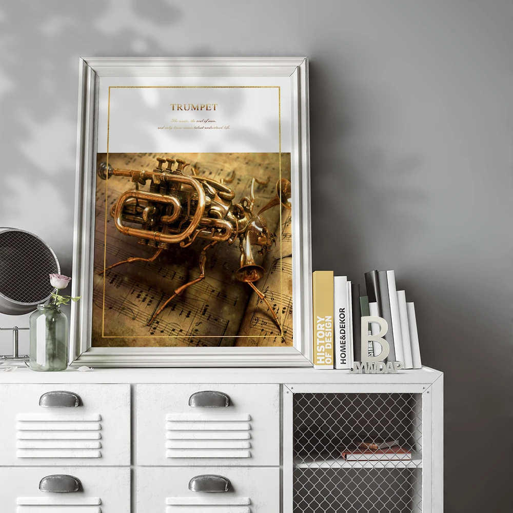 الحديثة الرجعية المعادن البوق الرسم على لوحات القماش الجدارية المشارك Vintage أداة عزف موسيقى لغرفة المعيشة ديكور المنزل هدية ملصق