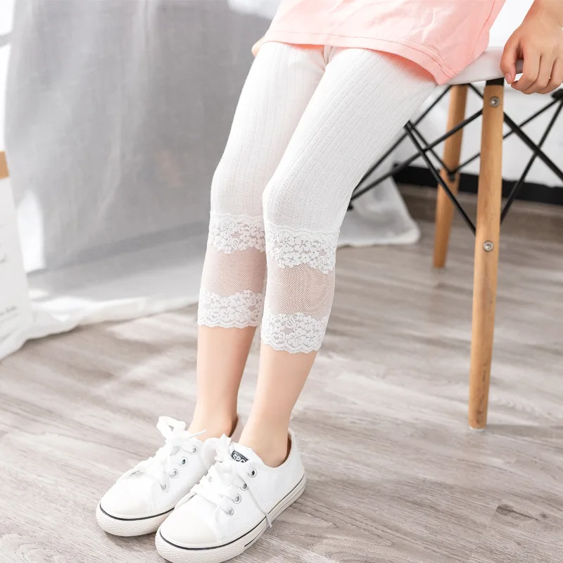 Girls Leggings Summer Thin Children\'s Pants Baby Girl Lace Cropped Trousers 2-8Years Kids Clothes All-matches Bottoms Leggings