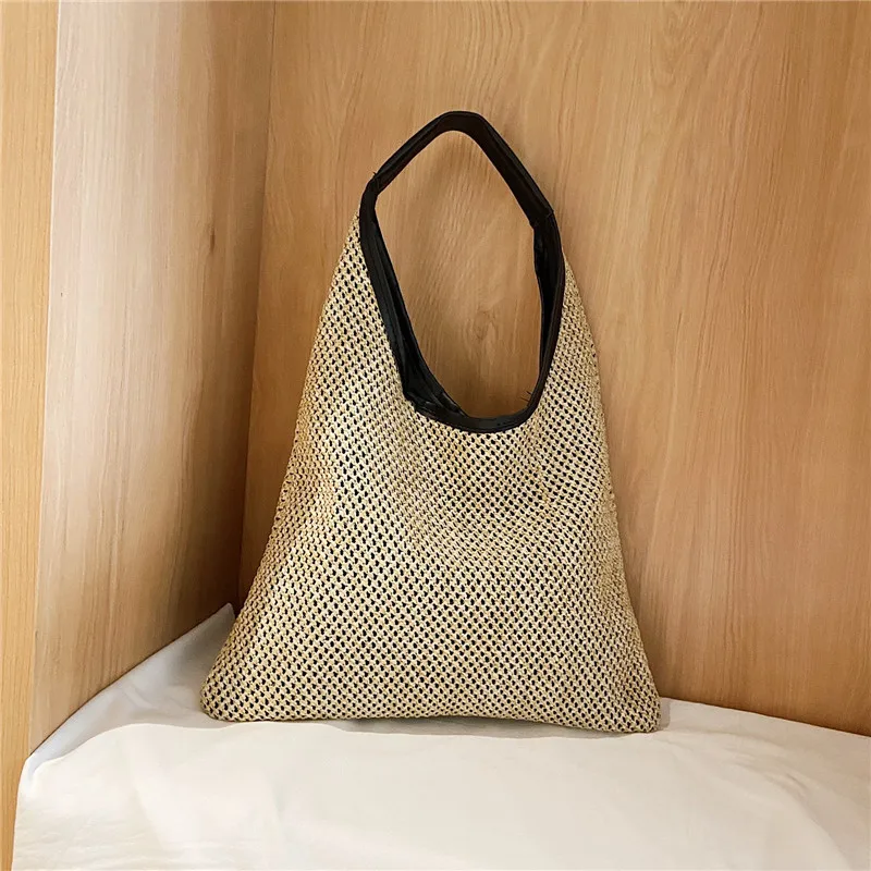 Vintage lato kobiety trwałe splot słomy torby plażowe pościel tkana torebka wiadro trawa Casual Tote torebki Knitting Rattan torby
