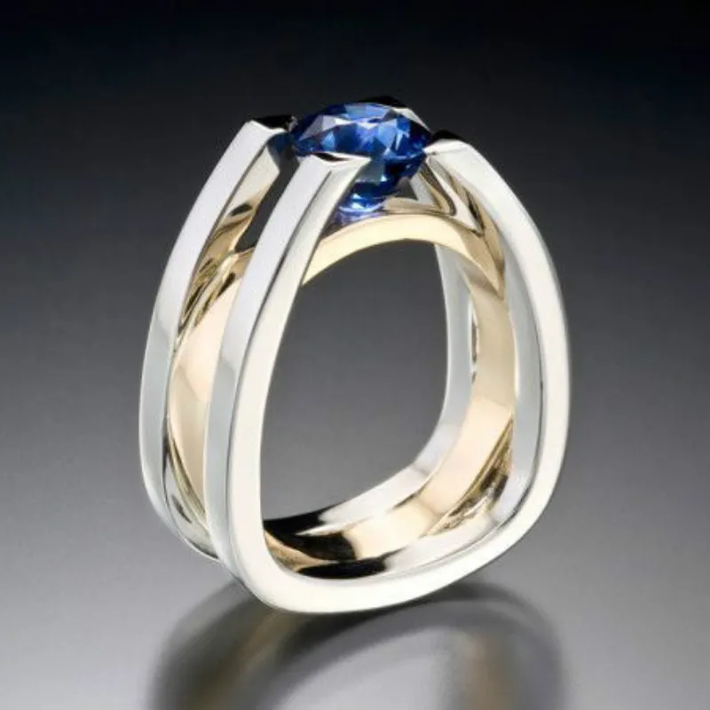Foydjew-Anillo de circonita chapada en oro para mujer, sortija de dos colores, zafiro de imitación, moda europea y americana, joyería 2022