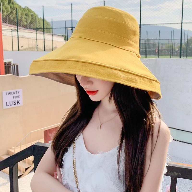 COKK Hat Women Summer Bucket Hats With Double Sided Fisherman Hat Female Sun Protection Windproof Foldable Beach Hat Gorros