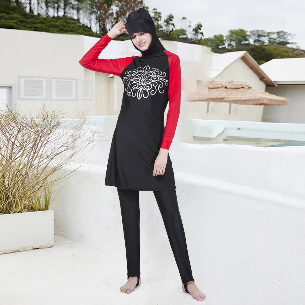 

Burkini Muslim Swimwear Big Size Black Islamic Woman Borkini Hooded Hijab Modest Long Sleeve Swimsuit Borquini Wear Bathing Suit