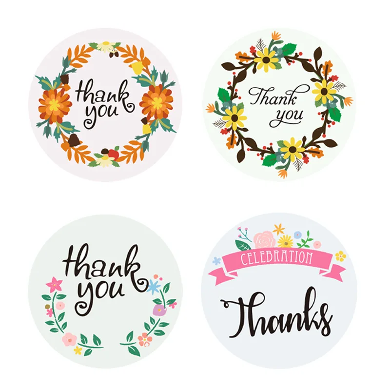 50-500pcs 4 Types Floral Thank You Sticker for seal label scrapbooking christmas sticke decoration sticker Stationery Sticke