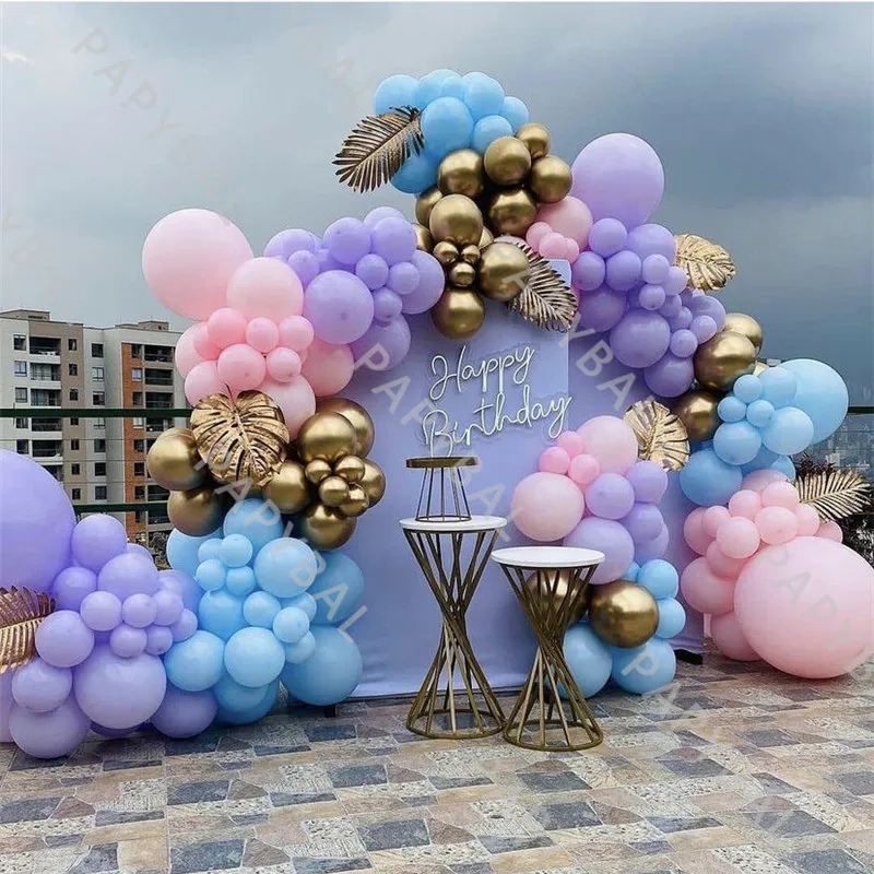 

175Pcs Macaron Pink Purple Garland Arch Balloon Kit Chrome Gold Latex Balloon Set Birthday Party Wedding Backdrop Decoration