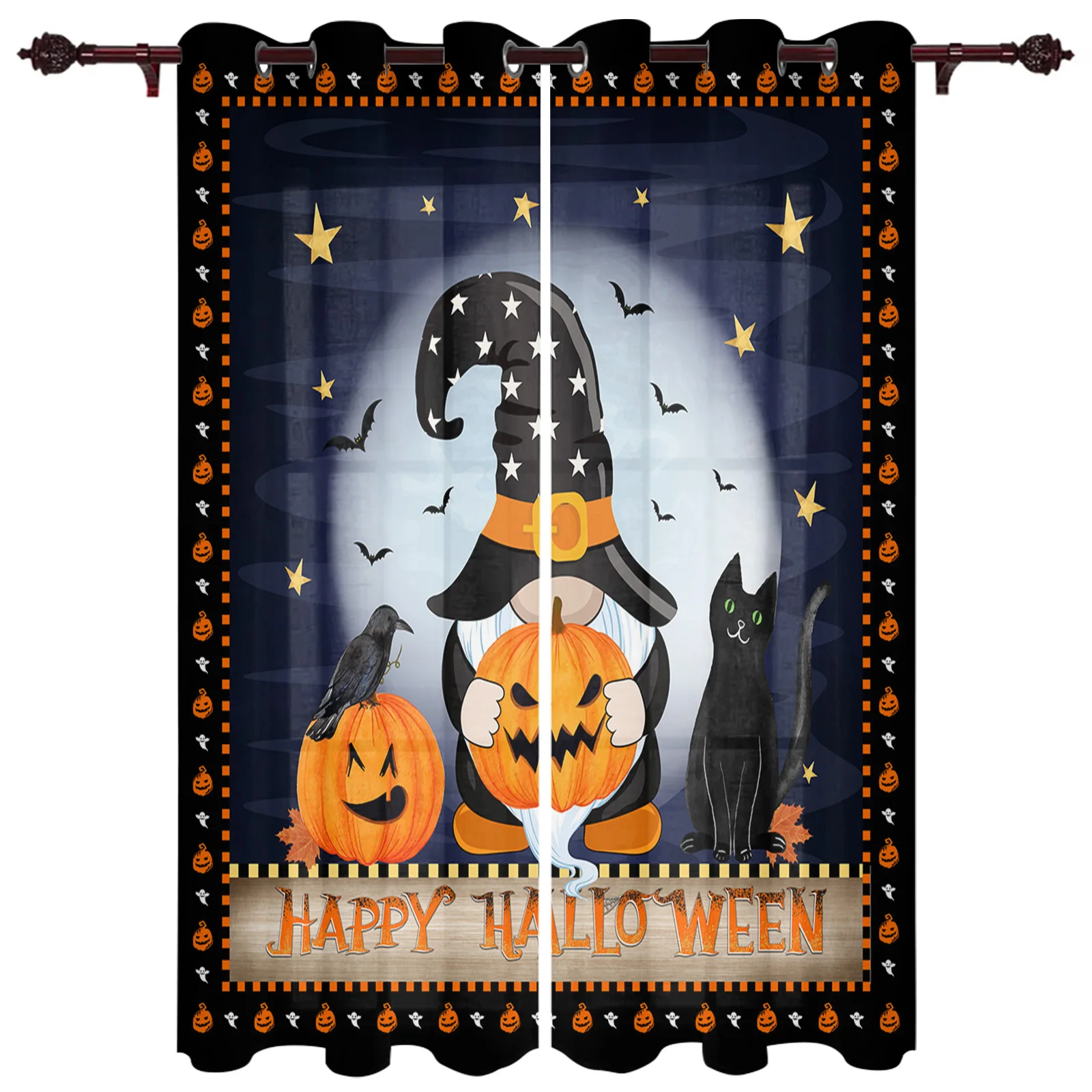 Modern Curtains Dwarf Pumpkin Crow Black Cat Baby Room Bedroom Creative Curtains Kitchen Living Room Terrace Valance Curtains