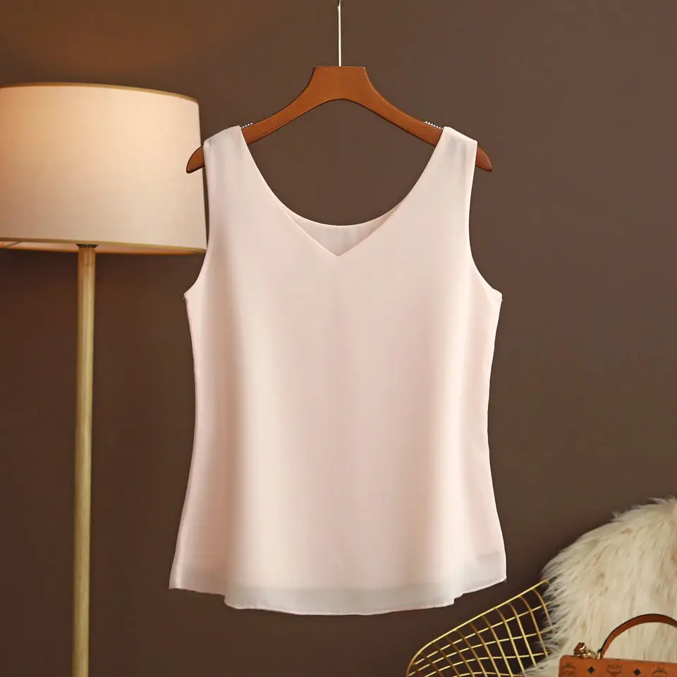 2022 New Summer Women Blouse Loose V-Neck Chiffon Shirt Female Sleeveless Blouse Plus Size 6XL Shirts women tops and blouses