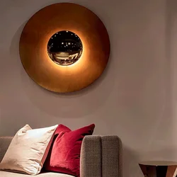 Lámpara LED de diseño minimalista para interiores, iluminación de mesita de noche, porche, dormitorio, fondo redondo, apliques creativos de pared, OVNI