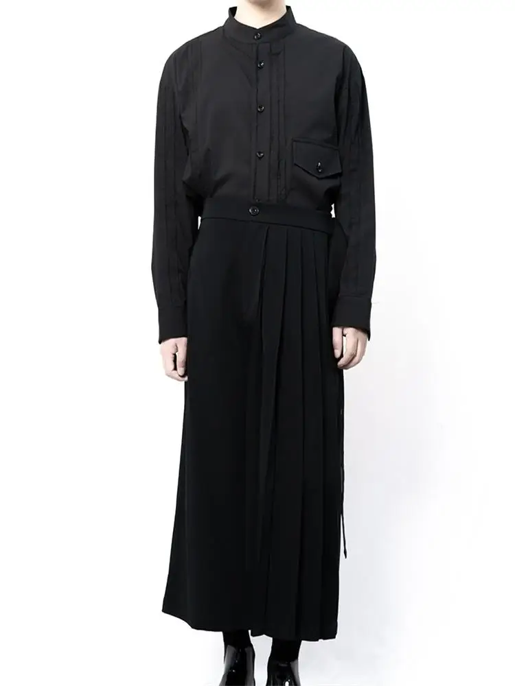 

Men's Yamamoto style casual wide-leg trousers, culottes, pleated trousers, asymmetrical dark trousers in Europe and America