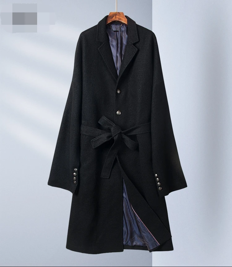 

Men's long coats 2020 autumn and winter new show high-end Korean personality woolen windbreaker jacket